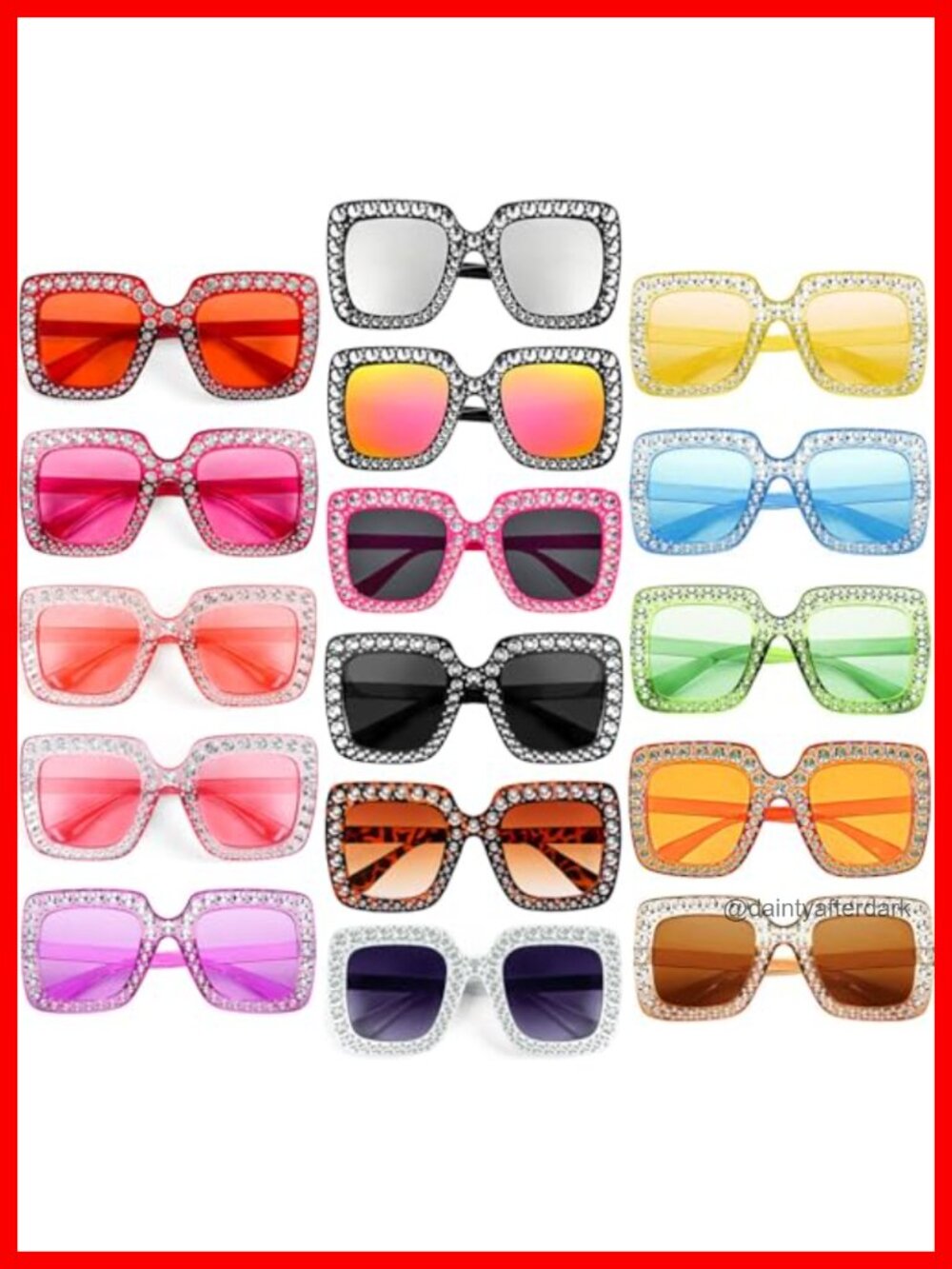 Oversized Square Rhinestone Sunglasses Bling Crystal Party Favors